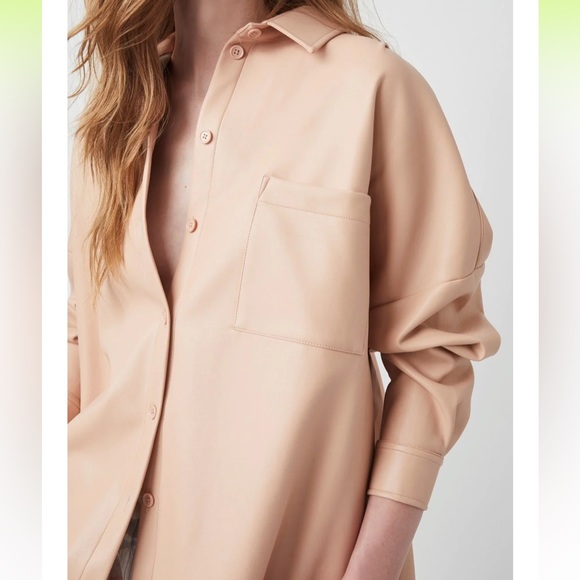 French Connection Vegan Leather Crolenda Oversized Shirt Size Small - Picture 2 of 11